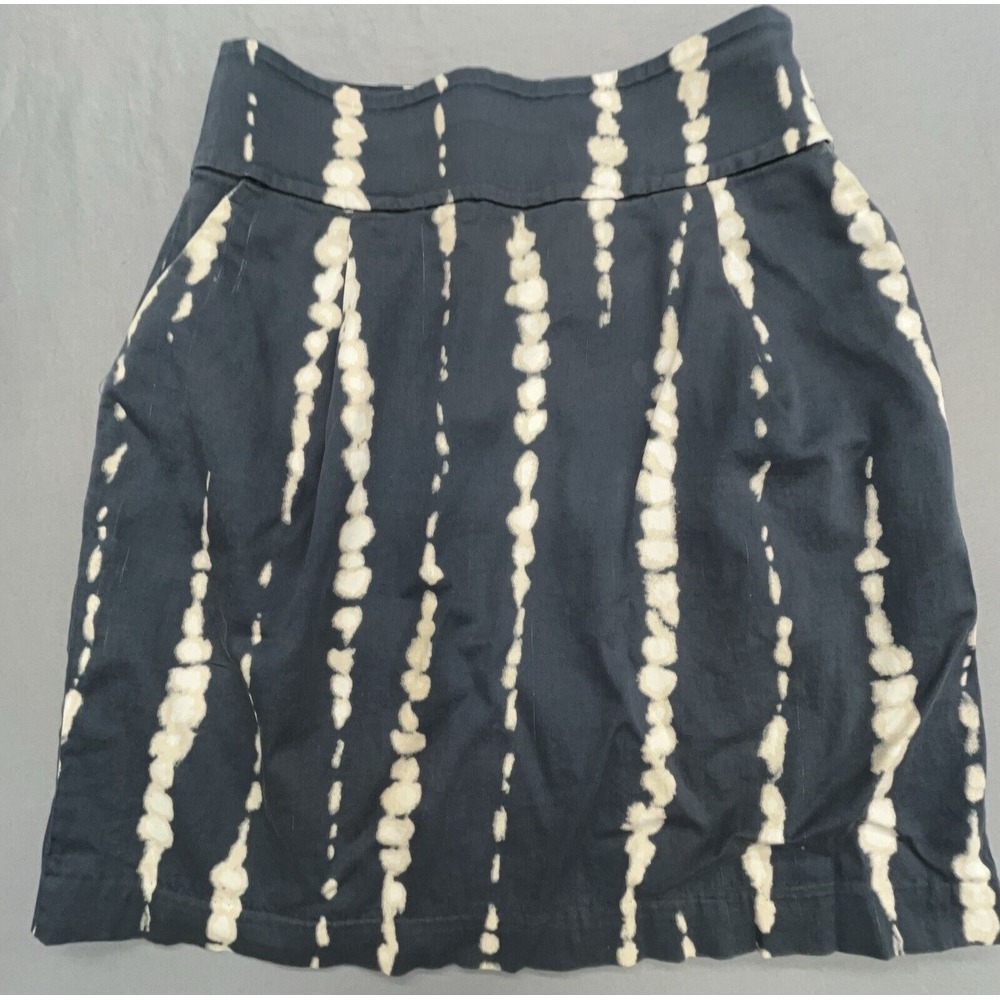 Ann Taylor Skirt 0 Blue Beige Pencil Mini Cotton Stretch Career Casual‎ Preppy